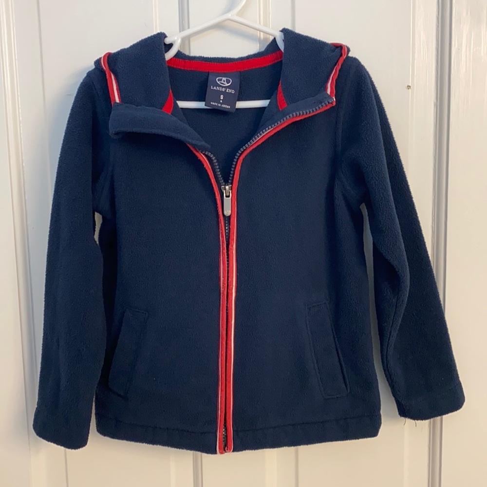 Lands End Size S(4) Navy ZipUp, Fleece w/ Red Trim